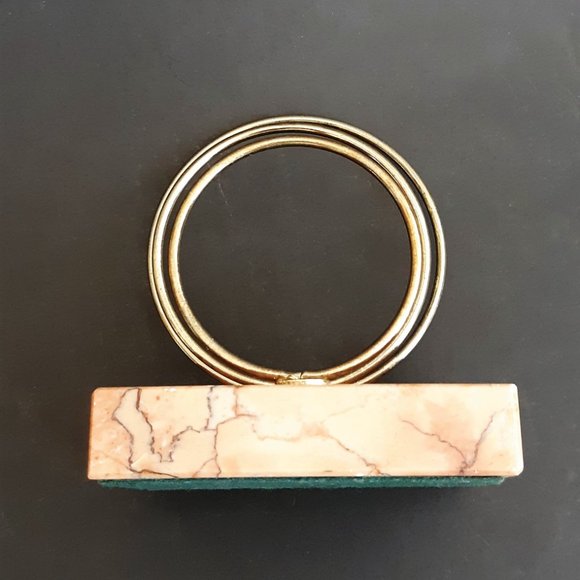 VTG Letter Holder Gadget Stand Pink Marble Brass Rings Art Deco Desk Accessories - Picture 6 of 9